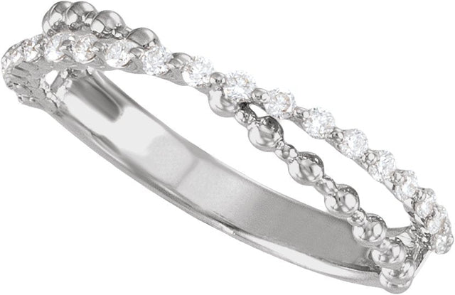 14K Gold Round Lab-Grown Diamond Beaded Criss-Cross Anniversary Band - 1/4 CTW - White Gold - view 8
