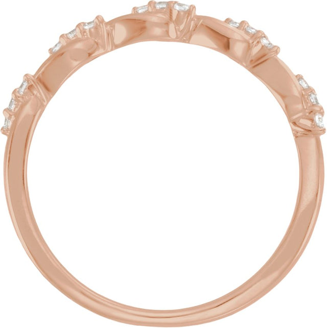 14K Gold Round Natural Diamond Twisted Anniversary Band - 1/8 CTW - Rose Gold - view 6