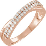14K Gold Round Lab-Grown Diamond Criss-Cross Double Row Anniversary Band - 1/3 CTW - Rose Gold