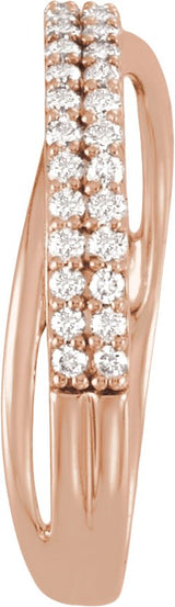 14K Gold Round Lab-Grown Diamond Criss-Cross Double Row Anniversary Band - 1/3 CTW - Rose Gold - view 3