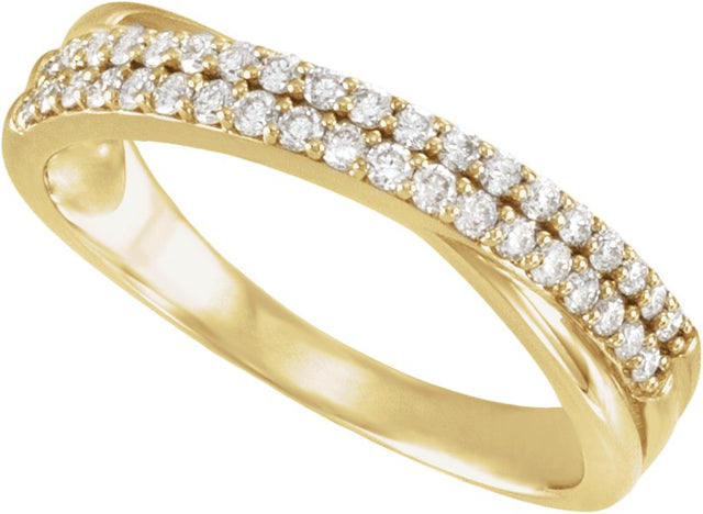 14K Gold Round Lab-Grown Diamond Criss-Cross Double Row Anniversary Band - 1/3 CTW - Yellow Gold - view 4