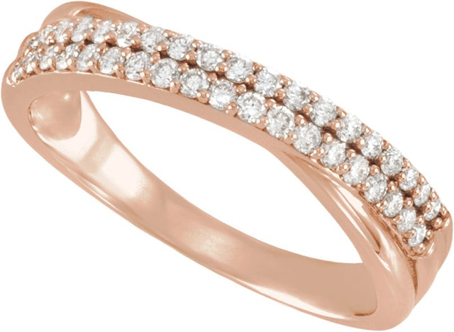14K Gold Round Lab-Grown Diamond Criss-Cross Double Row Anniversary Band - 1/3 CTW - Rose Gold - view 4