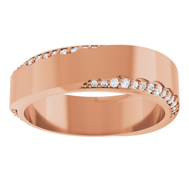 14K Gold Round Natural Diamond Scalloped Beveled-Edge Accented Band - 1.1mm Stones - Rose Gold - view 3
