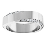14K Gold Round Natural Diamond Scalloped Beveled-Edge Accented Band - 1.1mm Stones - White Gold - view 3