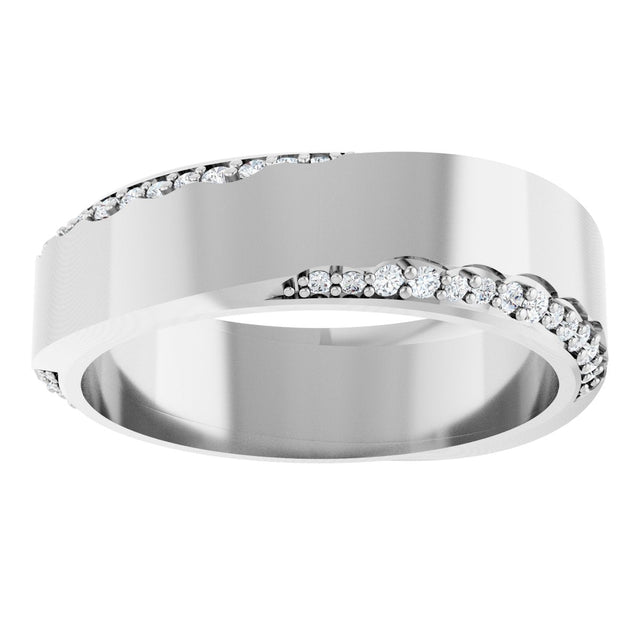 14K Gold Round Natural Diamond Scalloped Beveled-Edge Accented Band - 1.1mm Stones - White Gold - view 3