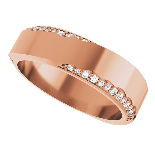 14K Gold Round Natural Diamond Scalloped Beveled-Edge Accented Band - 1.1mm Stones - Rose Gold - view 5