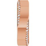 14K Gold Round Natural Diamond Scalloped Beveled-Edge Accented Band - 1.1mm Stones - Rose Gold - view 4