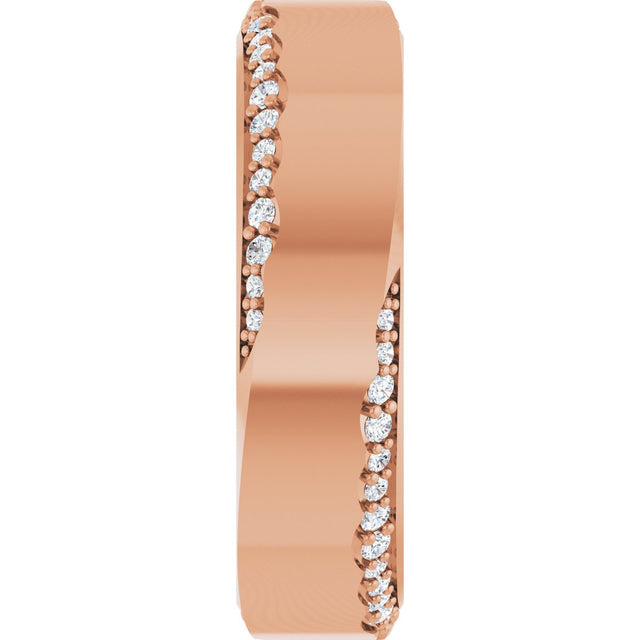 14K Gold Round Natural Diamond Scalloped Beveled-Edge Accented Band - 1.1mm Stones - Rose Gold - view 4