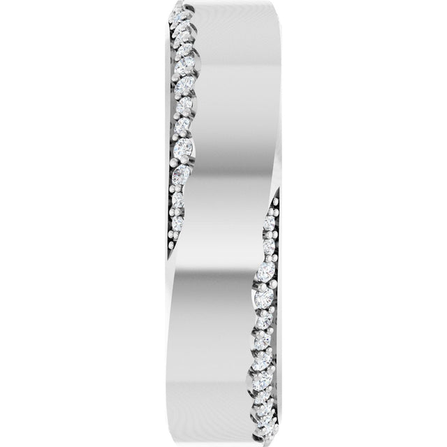 14K Gold Round Natural Diamond Scalloped Beveled-Edge Accented Band - 1.1mm Stones - White Gold - view 4