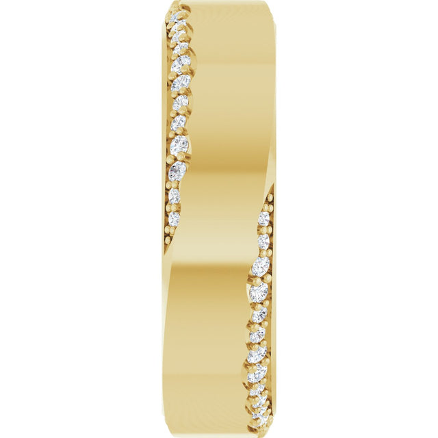 14K Gold Round Natural Diamond Scalloped Beveled-Edge Accented Band - 1.1mm Stones - Yellow Gold - view 4