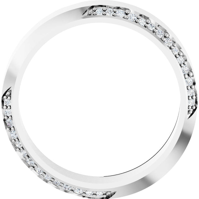 14K Gold Round Natural Diamond Scalloped Beveled-Edge Accented Band - 1.1mm Stones - White Gold - view 2