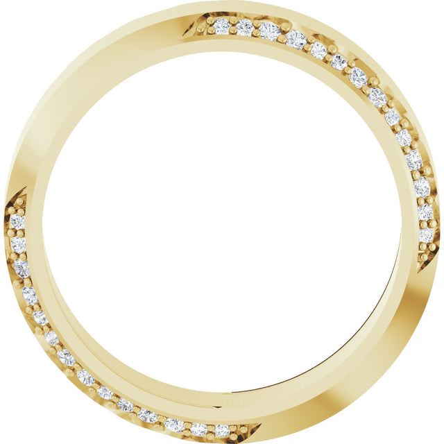 14K Gold Round Natural Diamond Scalloped Beveled-Edge Accented Band - 1.1mm Stones - Yellow Gold - view 2