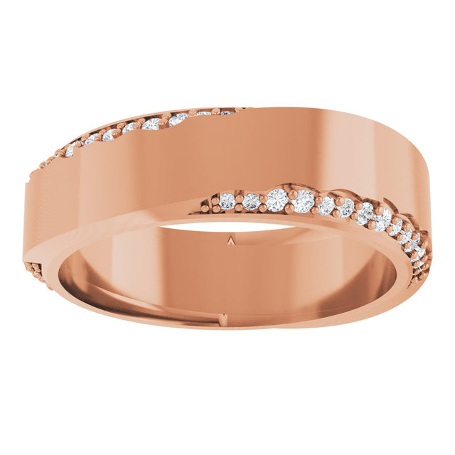 14K Gold Round Natural Diamond Scalloped Beveled-Edge Accented Band - 1.1mm Stones - Rose Gold - view 3