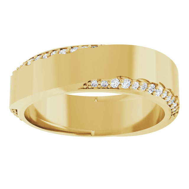 14K Gold Round Natural Diamond Scalloped Beveled-Edge Accented Band - 1.1mm Stones - Yellow Gold - view 3