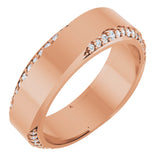 14K Gold Round Natural Diamond Scalloped Beveled-Edge Accented Band - 1.1mm Stones - Rose Gold