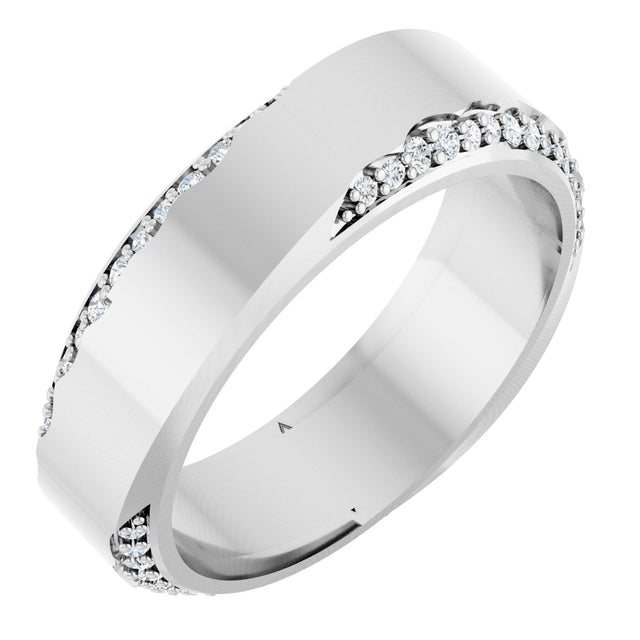 Platinum Round Natural Diamond Scalloped Beveled-Edge Accented Band - 1.1mm Stones