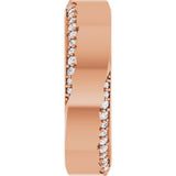 14K Gold Round Natural Diamond Scalloped Beveled-Edge Accented Band - 1.1mm Stones - Rose Gold - view 4