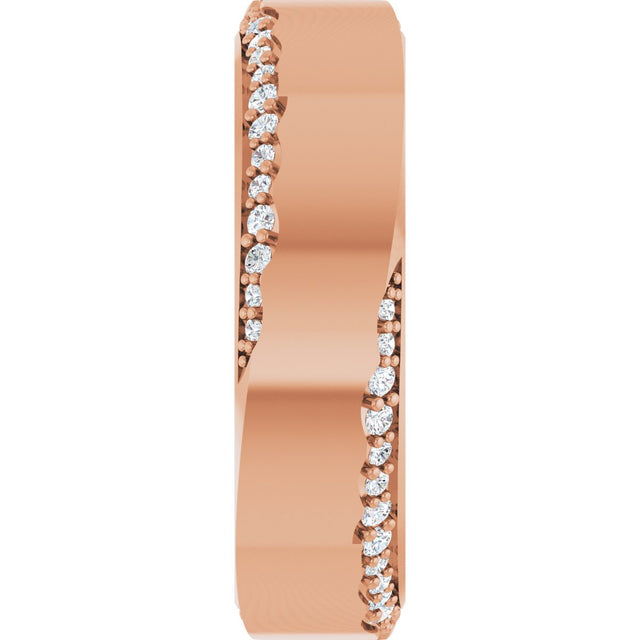 14K Gold Round Natural Diamond Scalloped Beveled-Edge Accented Band - 1.1mm Stones - Rose Gold - view 4