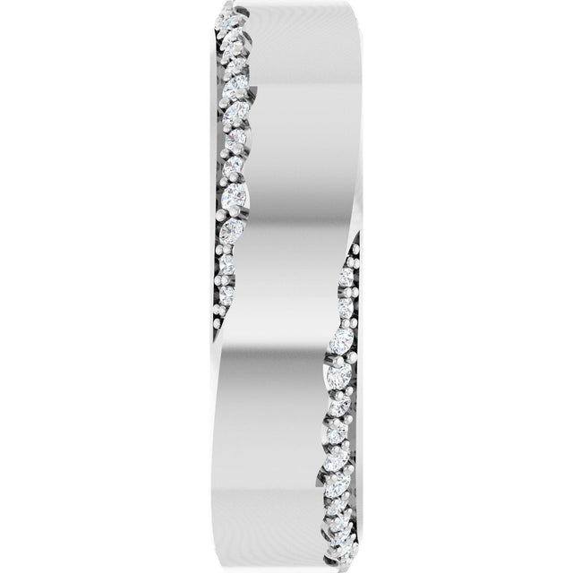 14K Gold Round Natural Diamond Scalloped Beveled-Edge Accented Band - 1.1mm Stones - White Gold - view 4