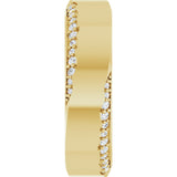 14K Gold Round Natural Diamond Scalloped Beveled-Edge Accented Band - 1.1mm Stones - Yellow Gold - view 4