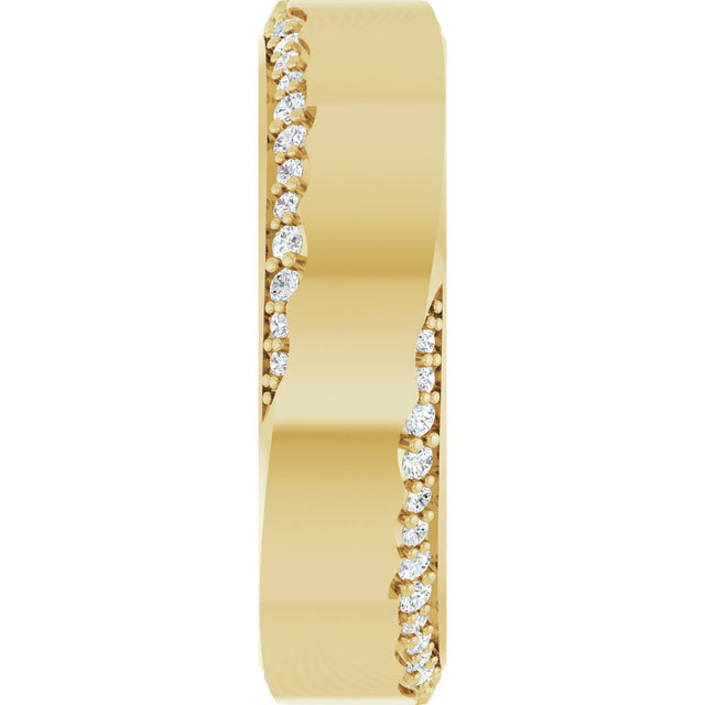 14K Gold Round Natural Diamond Scalloped Beveled-Edge Accented Band - 1.1mm Stones - Yellow Gold - view 4