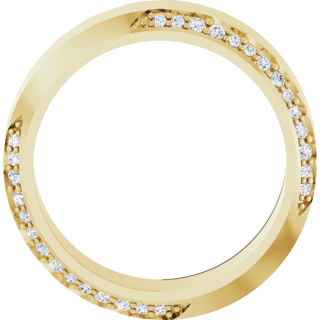 14K Gold Round Natural Diamond Scalloped Beveled-Edge Accented Band - 1.1mm Stones - Yellow Gold - view 3