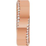 14K Gold Round Natural Diamond Scalloped Beveled-Edge Accented Band - 1.1mm Stones - Rose Gold - view 4