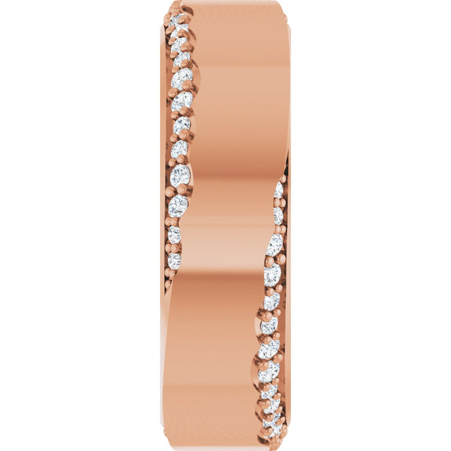 14K Gold Round Natural Diamond Scalloped Beveled-Edge Accented Band - 1.1mm Stones - Rose Gold - view 4