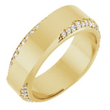 14K Gold Round Natural Diamond Scalloped Beveled-Edge Accented Band - 1.1mm Stones - Yellow Gold