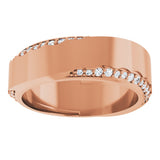 14K Gold Round Natural Diamond Scalloped Beveled-Edge Accented Band - 1.1mm Stones - Rose Gold - view 3