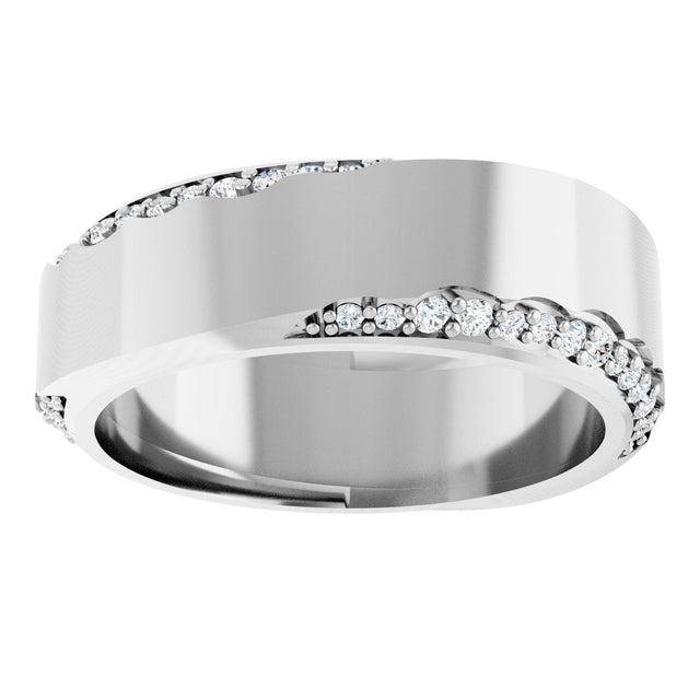 Platinum Round Natural Diamond Scalloped Beveled-Edge Accented Band - 1.1mm Stones - view 3