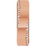 14K Gold Round Natural Diamond Scalloped Beveled-Edge Accented Band - 1.1mm Stones - Rose Gold - view 4