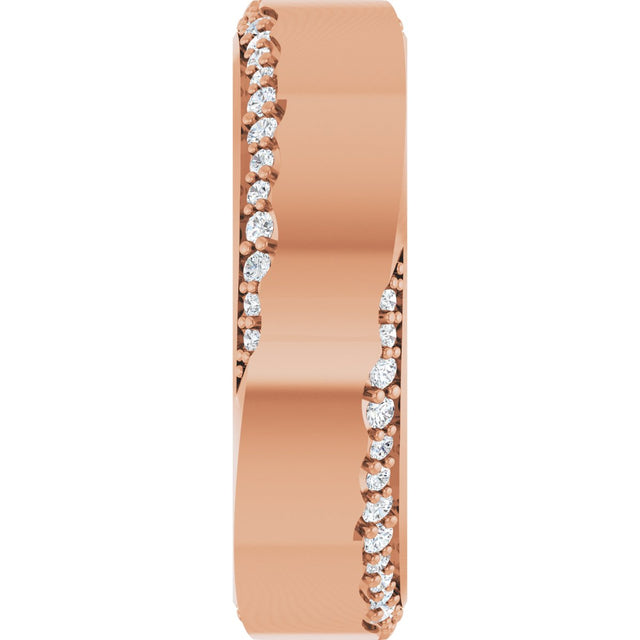 14K Gold Round Natural Diamond Scalloped Beveled-Edge Accented Band - 1.1mm Stones - Rose Gold - view 4