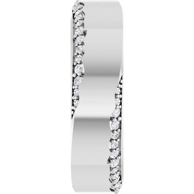 14K Gold Round Natural Diamond Scalloped Beveled-Edge Accented Band - 1.1mm Stones - White Gold - view 4