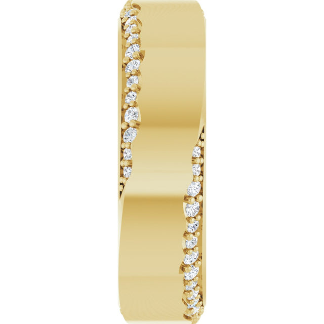 14K Gold Round Natural Diamond Scalloped Beveled-Edge Accented Band - 1.1mm Stones - Yellow Gold - view 4