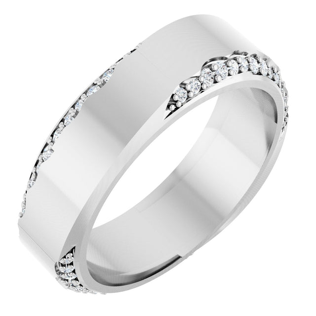 Platinum Round Natural Diamond Scalloped Beveled-Edge Accented Band - 1.1mm Stones