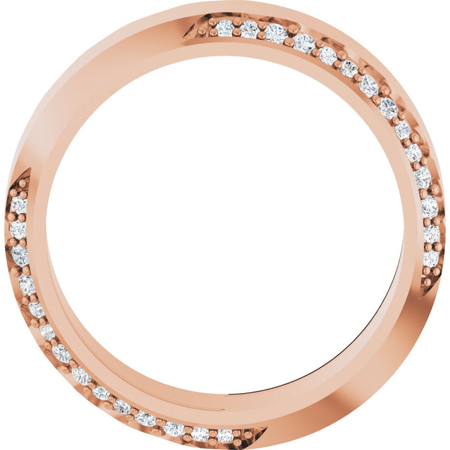 14K Gold Round Natural Diamond Scalloped Beveled-Edge Accented Band - 1.1mm Stones - Rose Gold - view 2