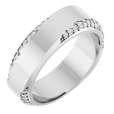 14K Gold Round Lab-Grown Diamond Scalloped Beveled-Edge Accented Band - 1.1mm Stones - White Gold
