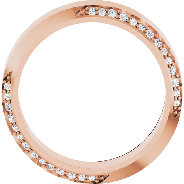 14K Gold Round Natural Diamond Scalloped Beveled-Edge Accented Band - 1.1mm Stones - Rose Gold - view 2