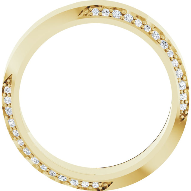 14K Gold Round Natural Diamond Scalloped Beveled-Edge Accented Band - 1.1mm Stones - Yellow Gold - view 2