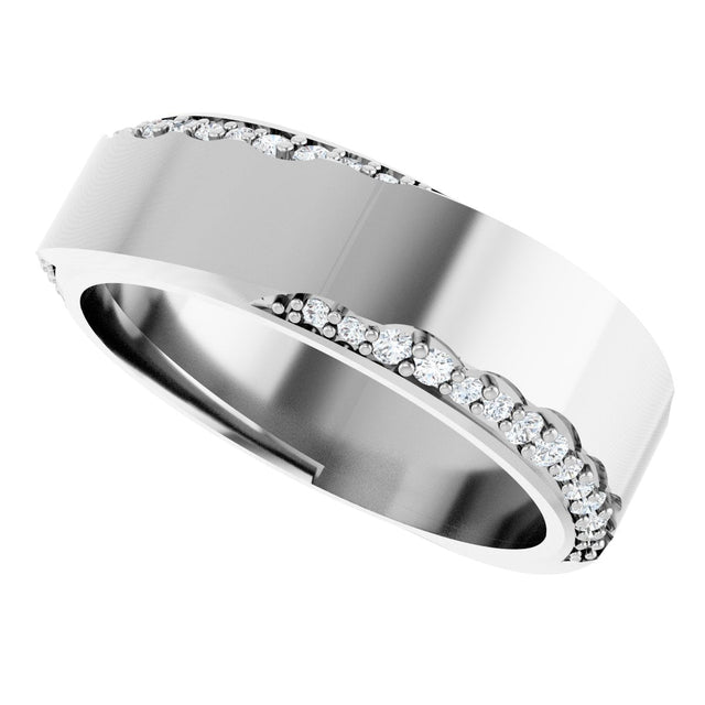 14K Gold Round Natural Diamond Scalloped Beveled-Edge Accented Band - 1.1mm Stones - White Gold - view 5