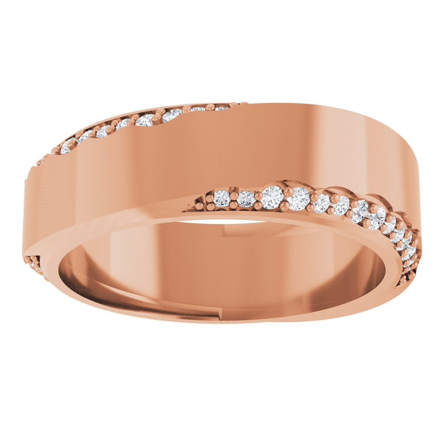 14K Gold Round Natural Diamond Scalloped Beveled-Edge Accented Band - 1.1mm Stones - Rose Gold - view 3