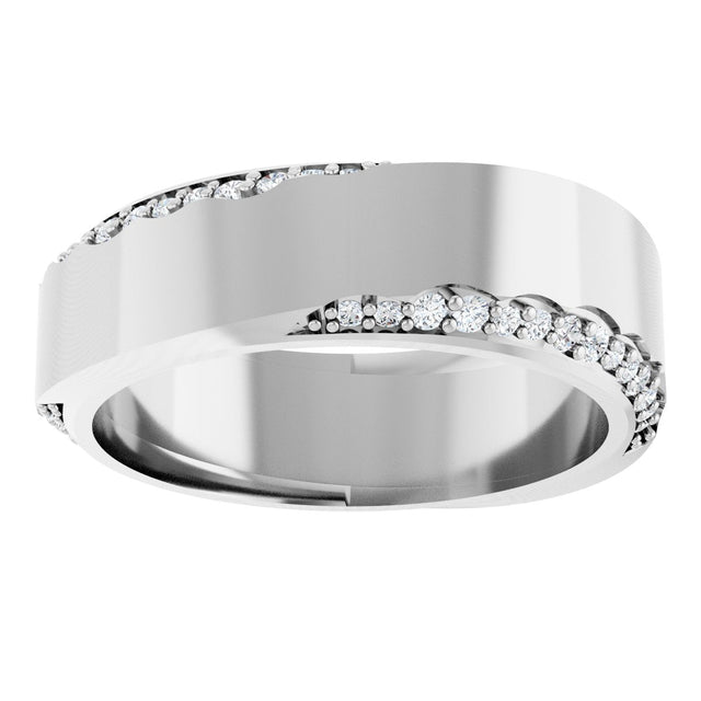 Platinum Round Natural Diamond Scalloped Beveled-Edge Accented Band - 1.1mm Stones - view 3