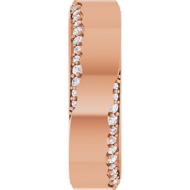 14K Gold Round Natural Diamond Scalloped Beveled-Edge Accented Band - 1.1mm Stones - Rose Gold - view 4