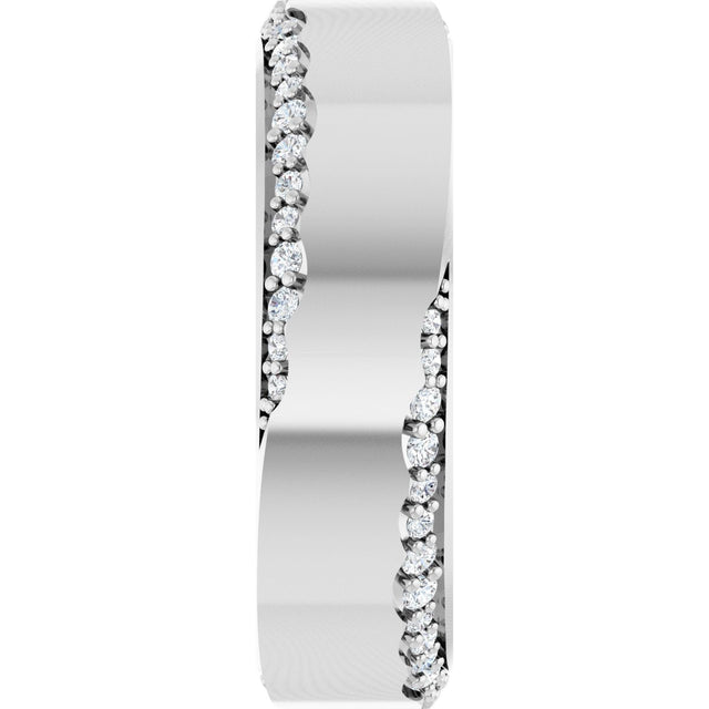 14K Gold Round Natural Diamond Scalloped Beveled-Edge Accented Band - 1.1mm Stones - White Gold - view 4