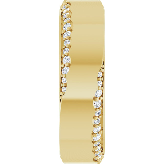 14K Gold Round Natural Diamond Scalloped Beveled-Edge Accented Band - 1.1mm Stones - Yellow Gold - view 4