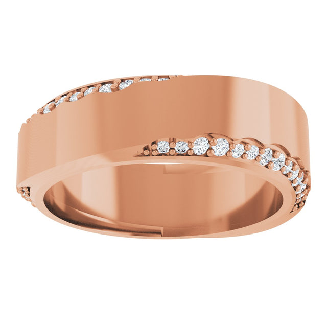 14K Gold Round Natural Diamond Scalloped Beveled-Edge Accented Band - 1.1mm Stones - Rose Gold - view 3