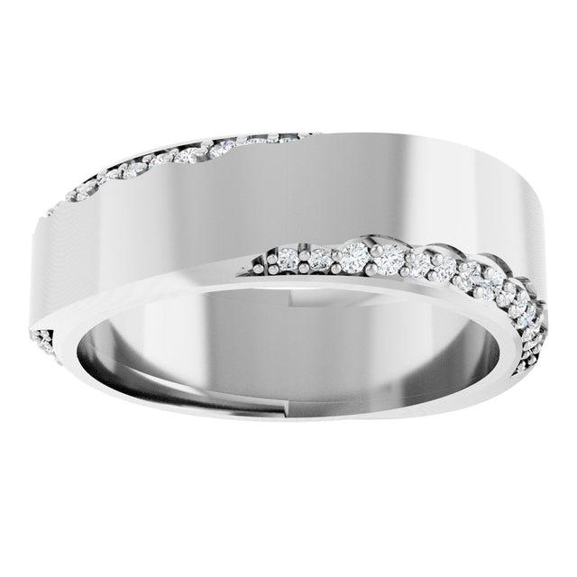 14K Gold Round Natural Diamond Scalloped Beveled-Edge Accented Band - 1.1mm Stones - White Gold - view 2