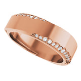 14K Gold Round Natural Diamond Scalloped Beveled-Edge Accented Band - 1.1mm Stones - Rose Gold - view 5