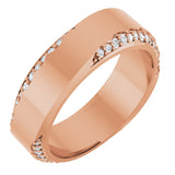 14K Gold Round Natural Diamond Scalloped Beveled-Edge Accented Band - 1.1mm Stones - Rose Gold